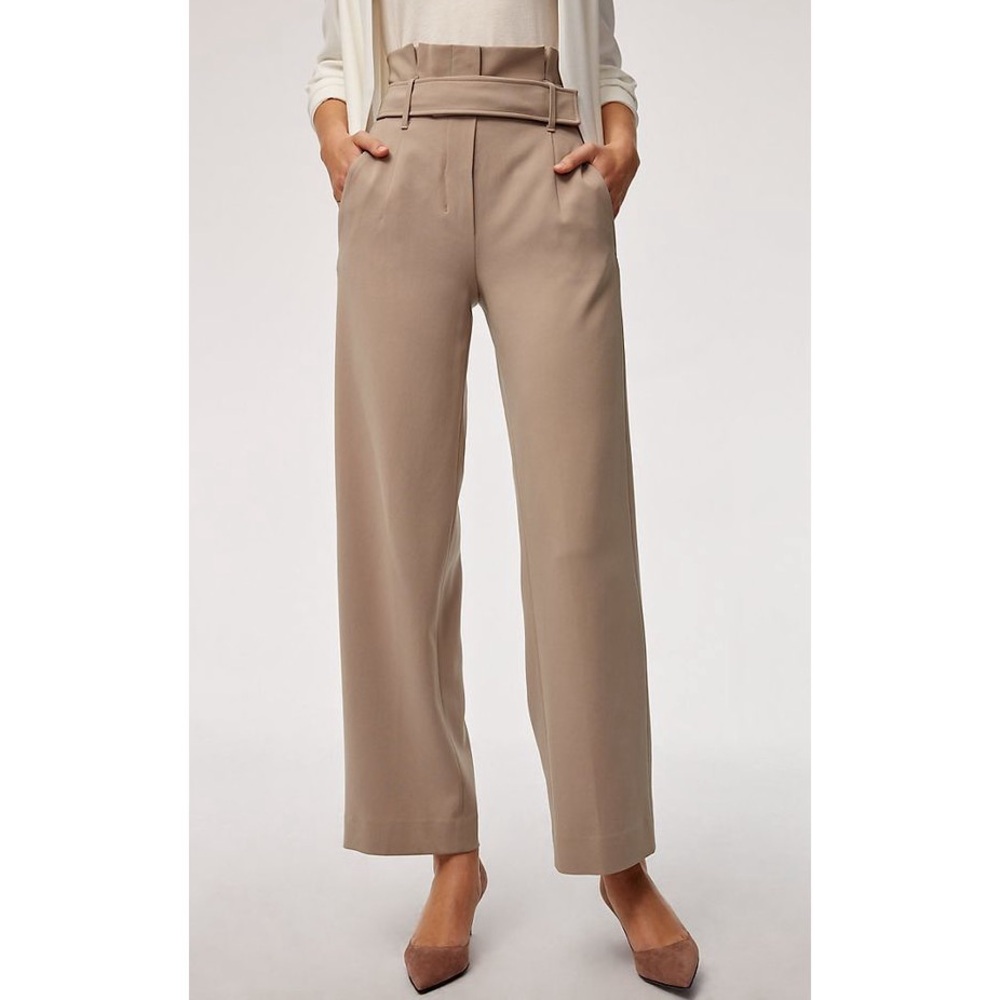 Babaton Taupe Wide-Leg High-Rise Trousers